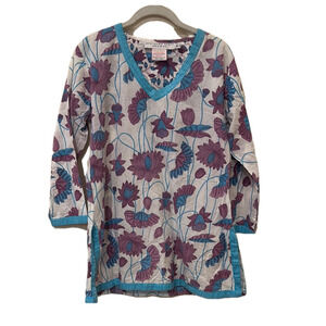 Gretchen Scott Designs blue/purple floral tunic top, medium 🔵